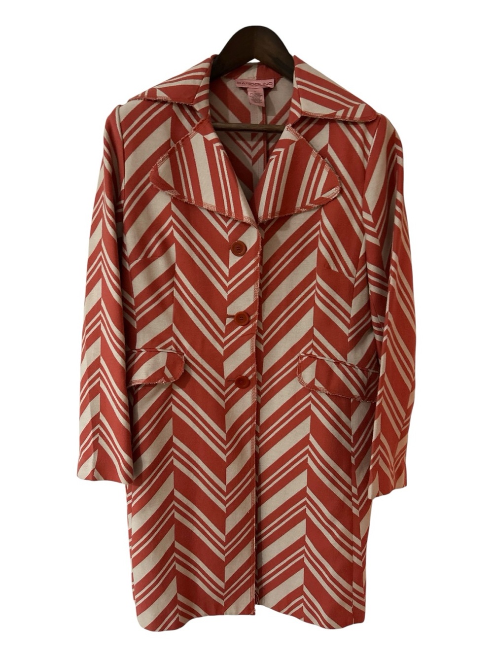 Bandolino Coral and Cream Chevron Trench Coat